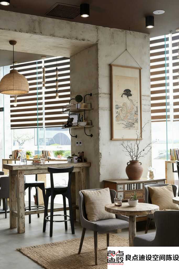 水泥墙×编织灯!这家工业风咖啡店装修软装设计封神了!